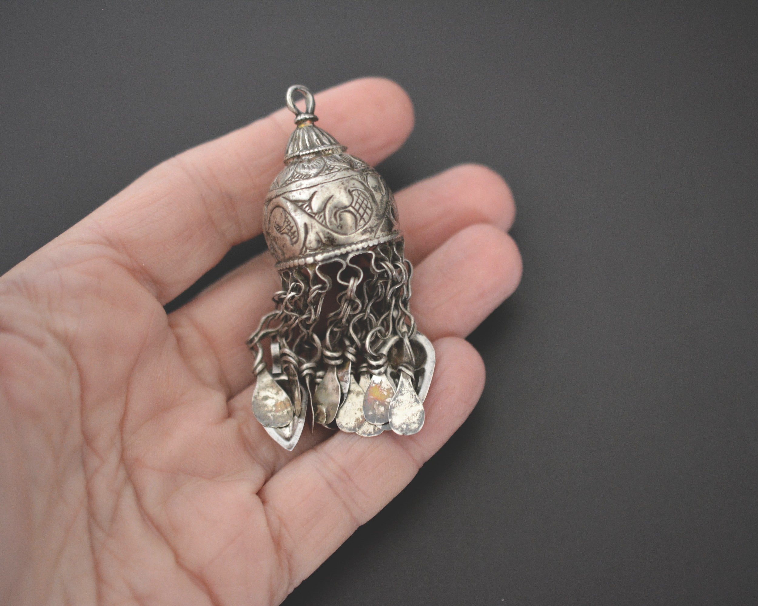 Old Uzbek Silver Tassel Pendant