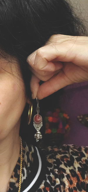 Afghani Carnelian Silver Earrings
