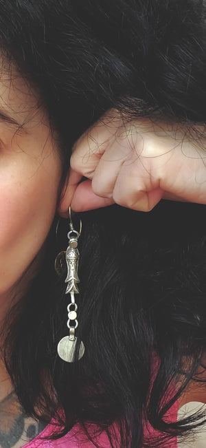 Long Afghani Fish Coin Dangle Earrings