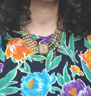 Yemeni Gilded Silver Filigree Necklace with Dangles - Made in Israel