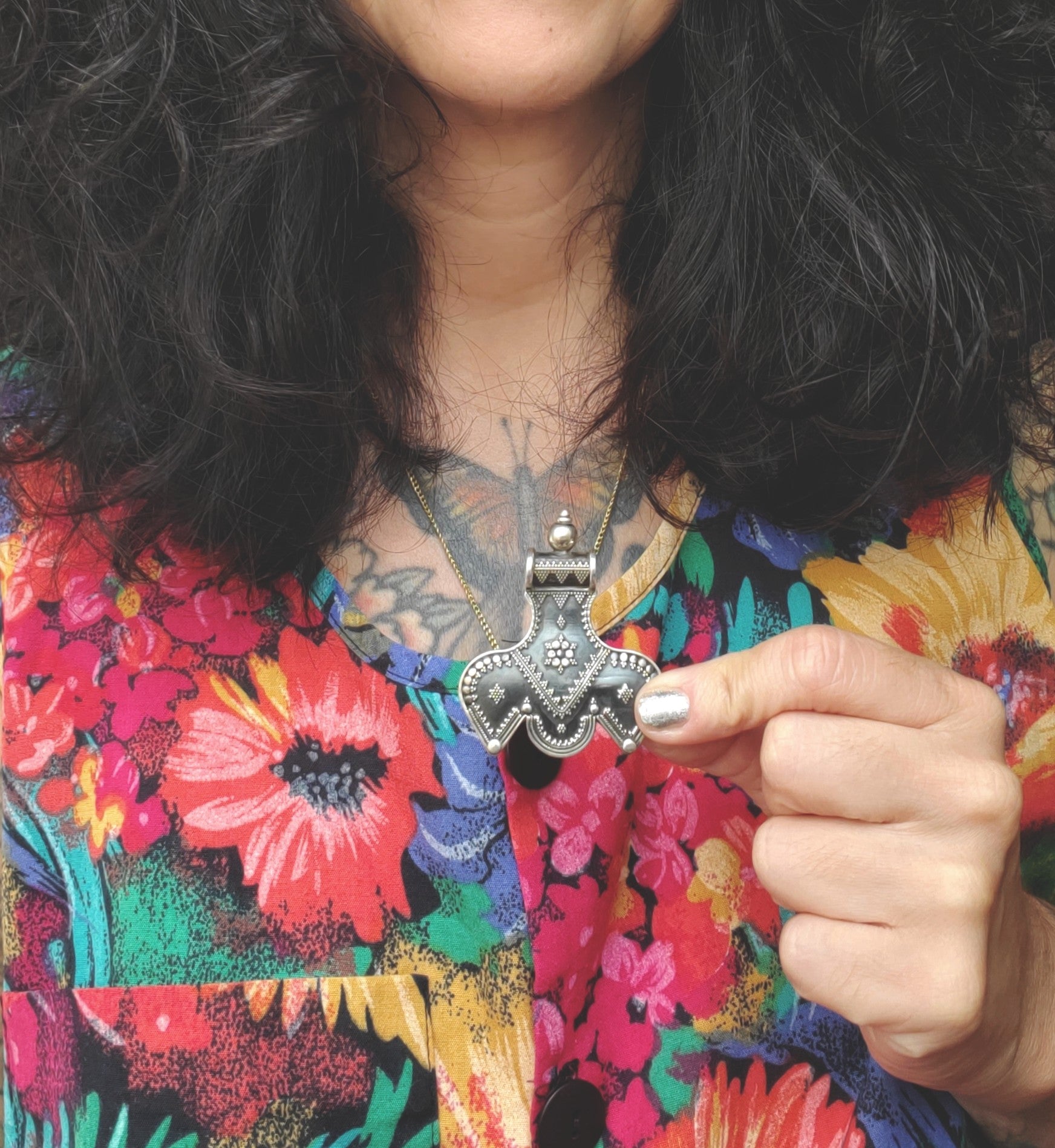 Ethnic Indian Pendant with Dotwork