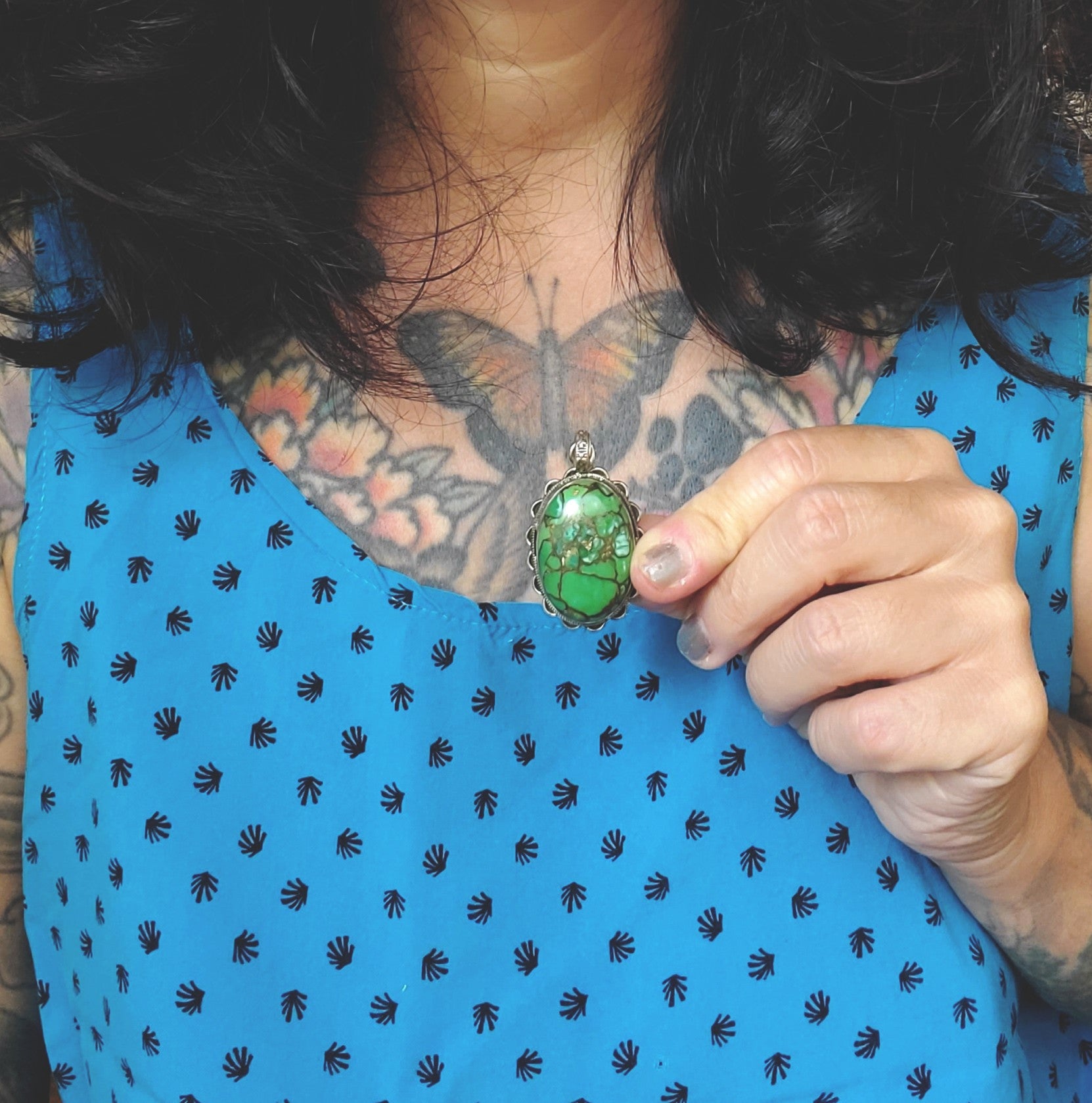 Green Turquoise Pendant from India