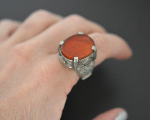 Afghani Carved Carnelian Ring  - Size 8.5 - Turkmen Ring