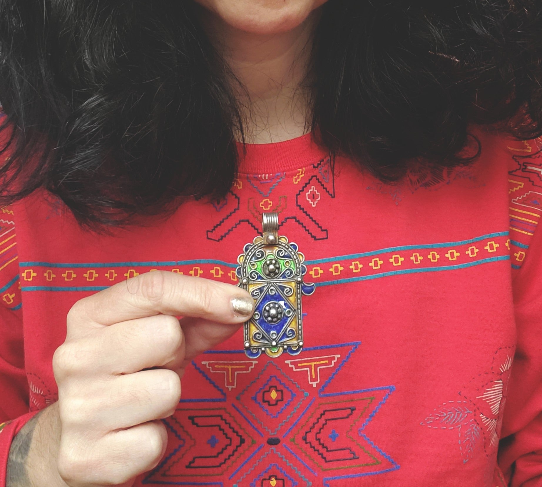 Berber Enamel Hamsa Pendant
