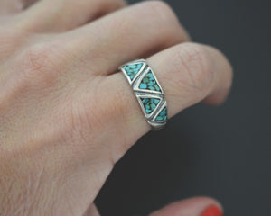 Zuni Turquoise Chip Inlay Band Ring - Size 10