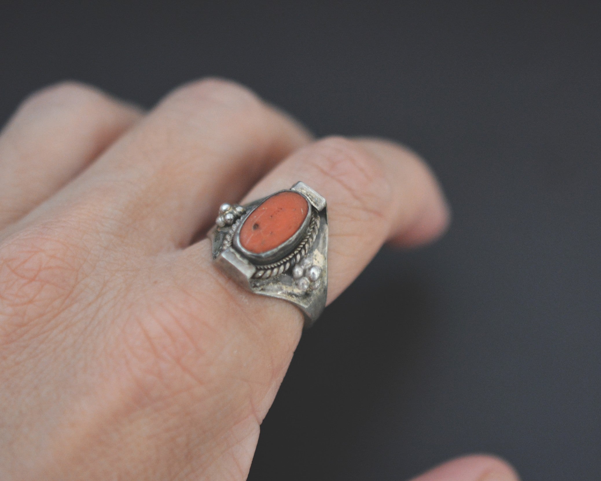 Nepali Coral Saddle Ring - Size 8