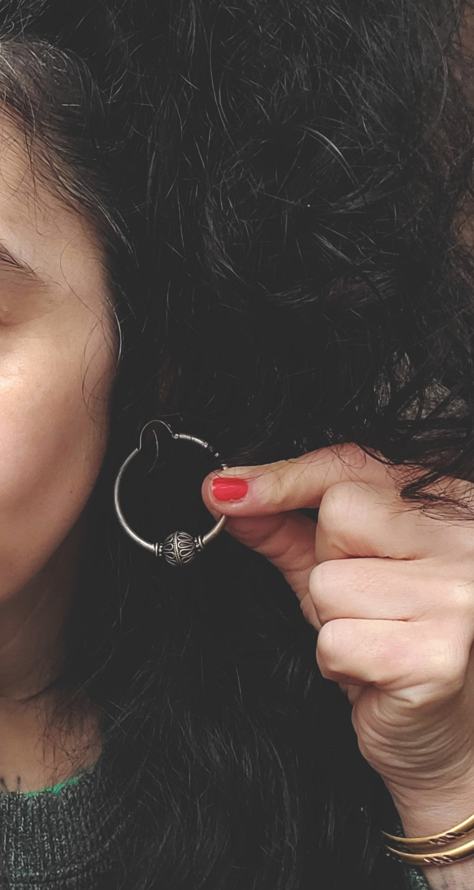 Reserved - Large Ethnic Bali Hoop Earrings with Bead