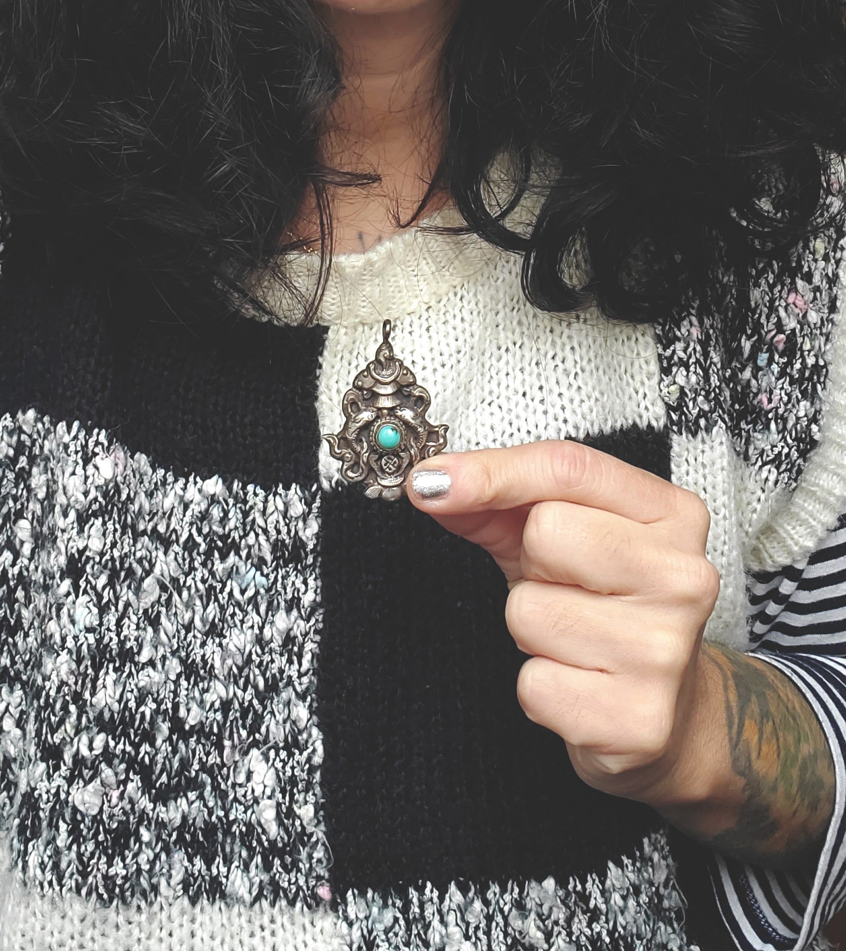 Nepali Ashtamangala Turquoise Pendant