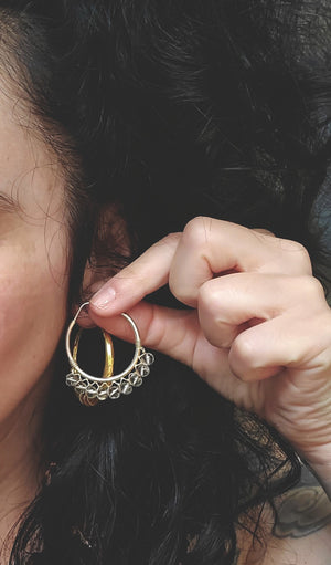 Ethnic Hoop Earrings with Crystal Quartz - Medium Size