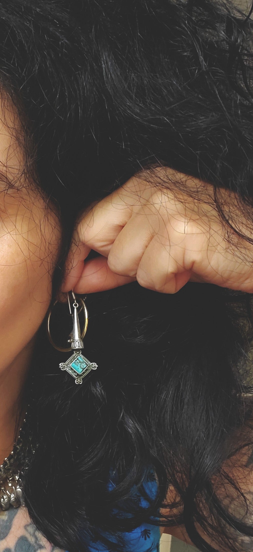 Silver Turquoise Dangle Earrings from Bali
