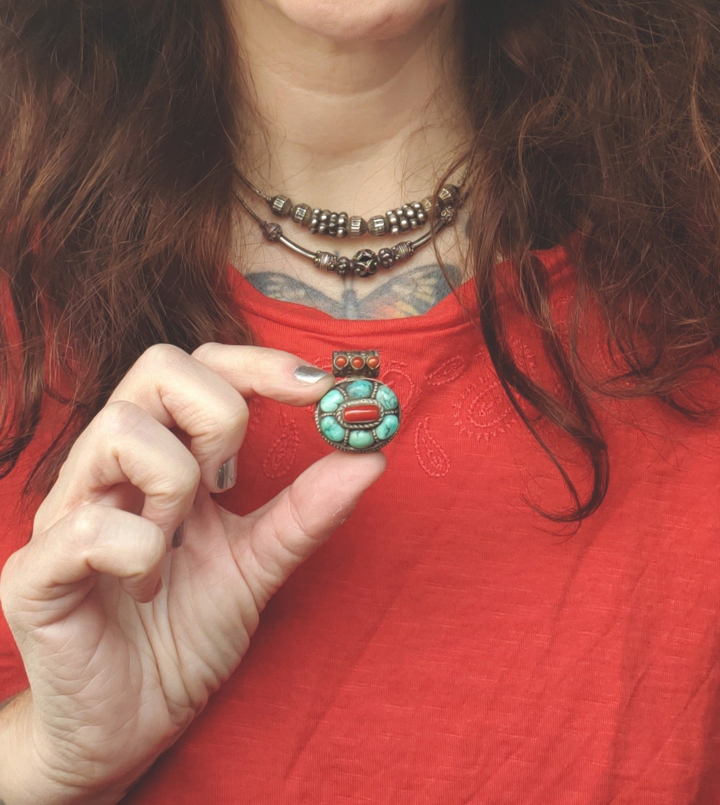 Tibetan Gau Box with Coral and Turquoise