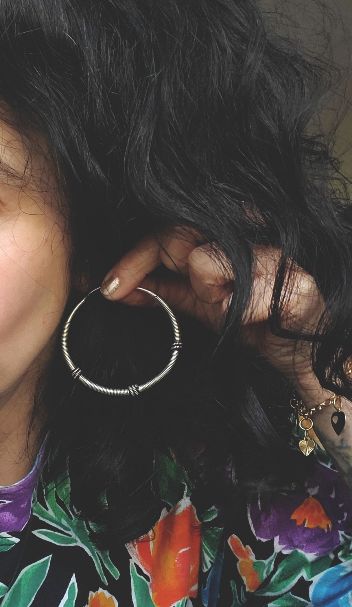 XLarge Ethnic Bali Hoop Earrings with Wire Work