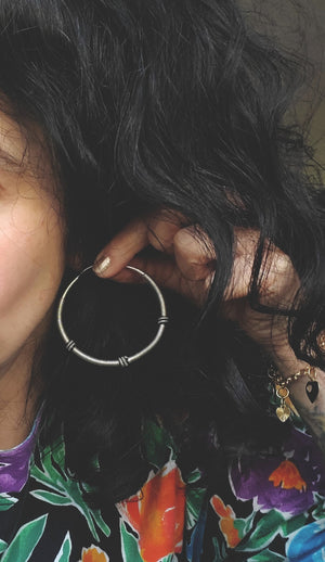XLarge Ethnic Bali Hoop Earrings with Wire Work