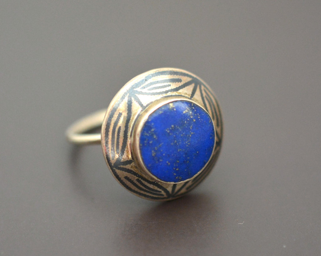 Afghani Lapis Lazuli Niello Ring - Size 8