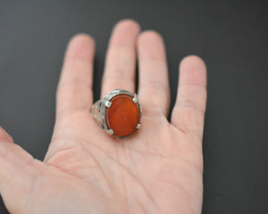 Afghani Carved Carnelian Ring  - Size 8.5 - Turkmen Ring