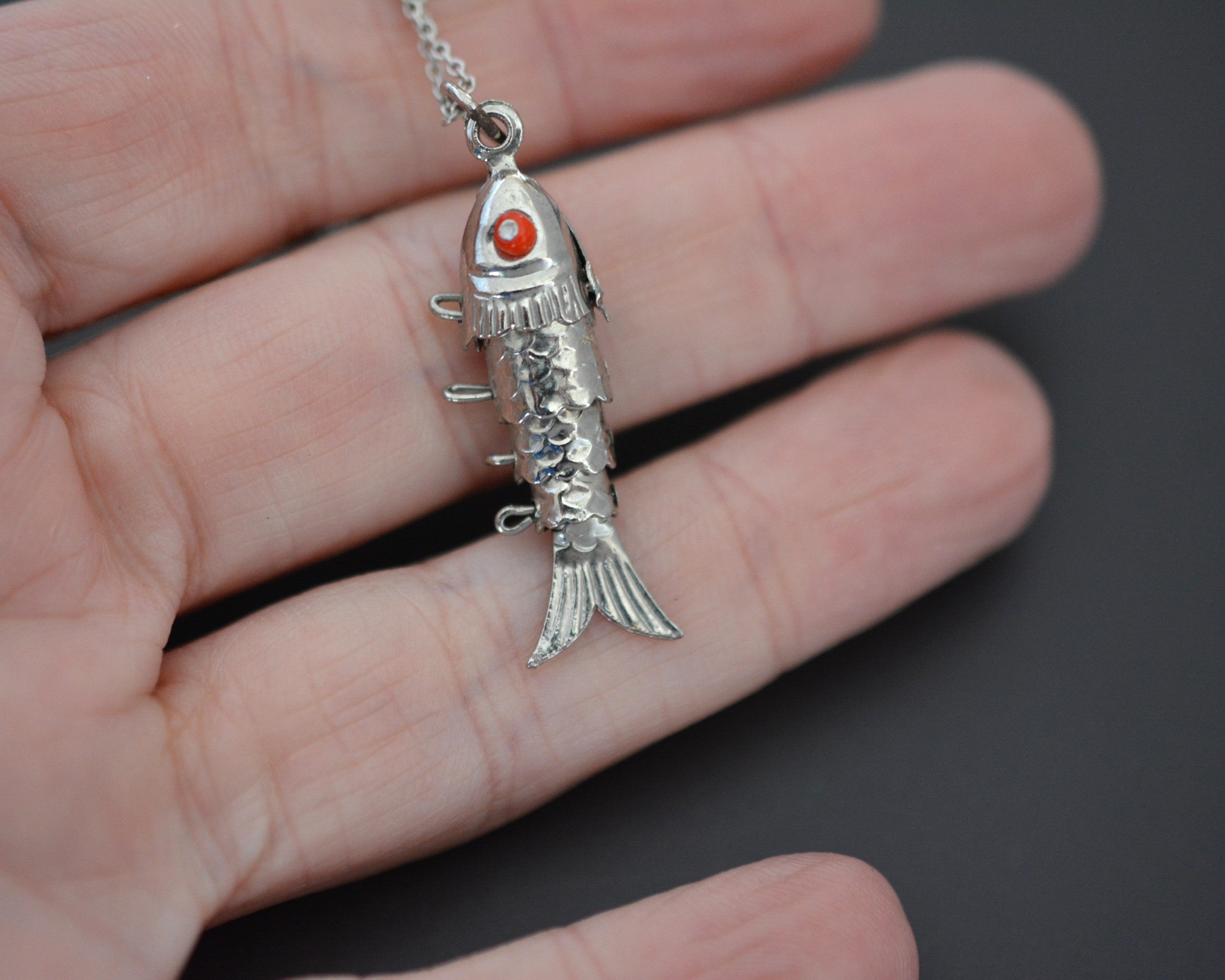 Movable Fish Pendant on Silver Chain