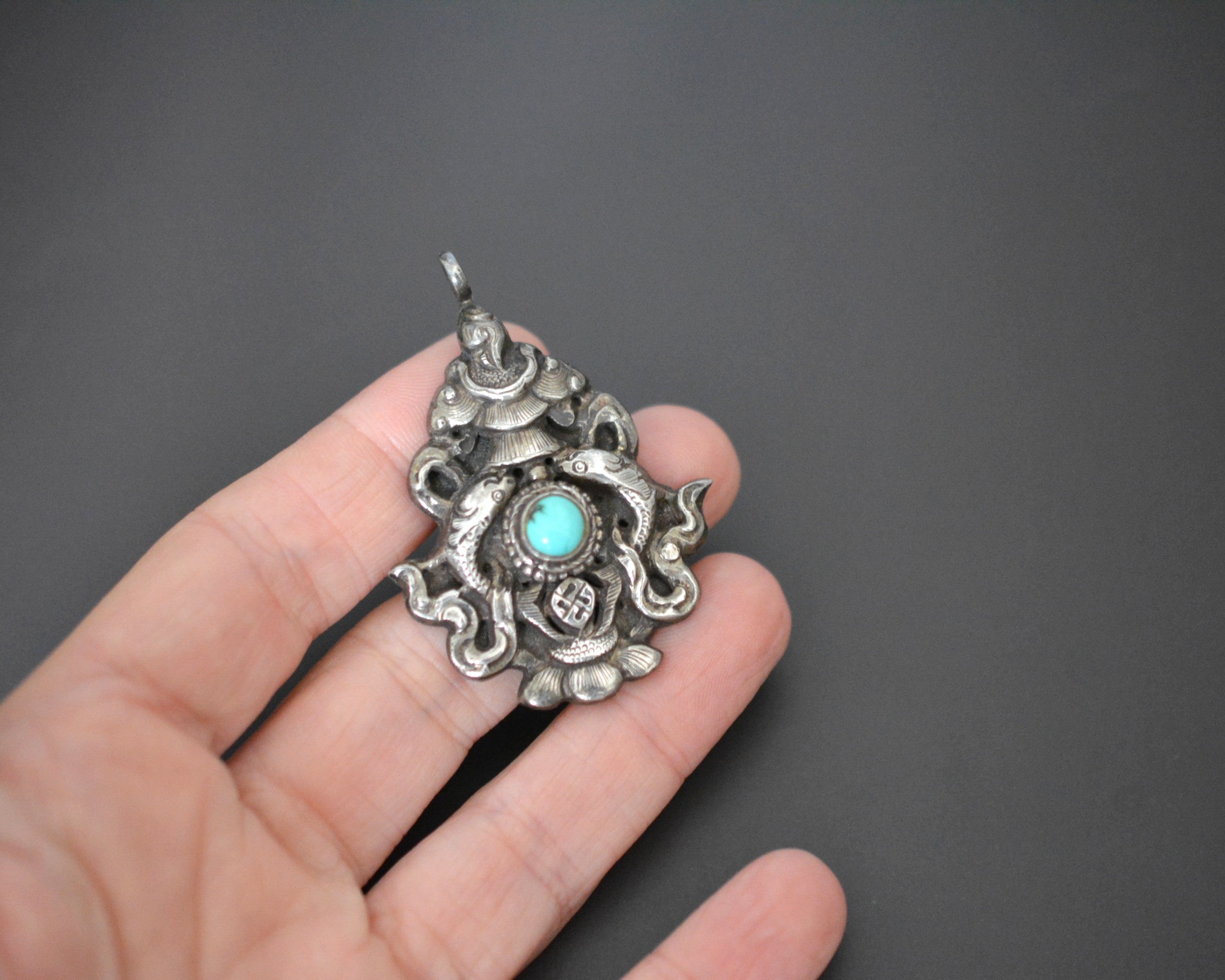 Nepali Ashtamangala Turquoise Pendant