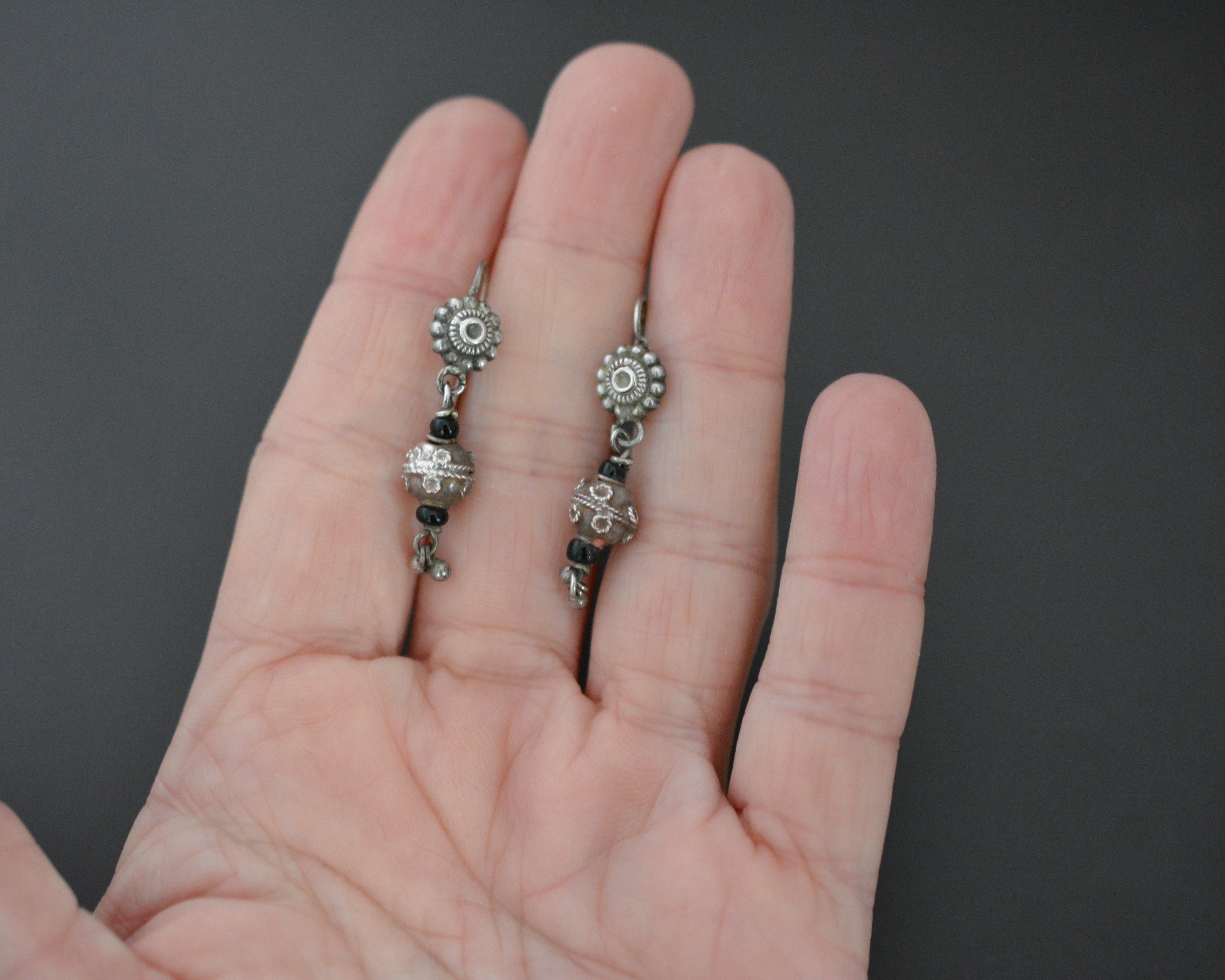 Rajasthani Silver Bead Earrings - SMALL