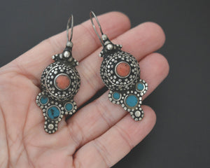 Vintage Uzbek Coral and Turquoise Earrings
