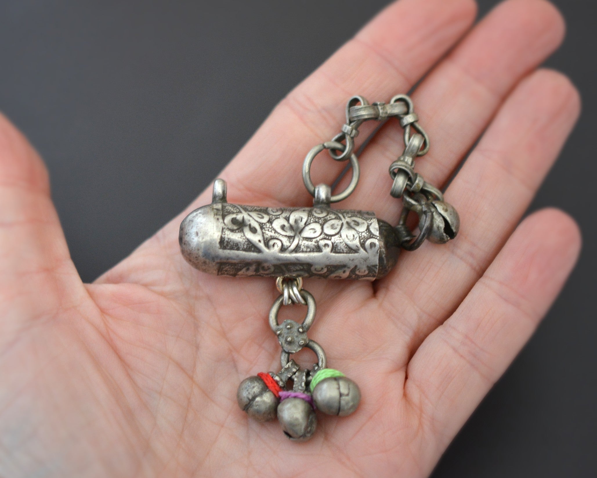 Silver Taviz Pendant with Cotton and Bells
