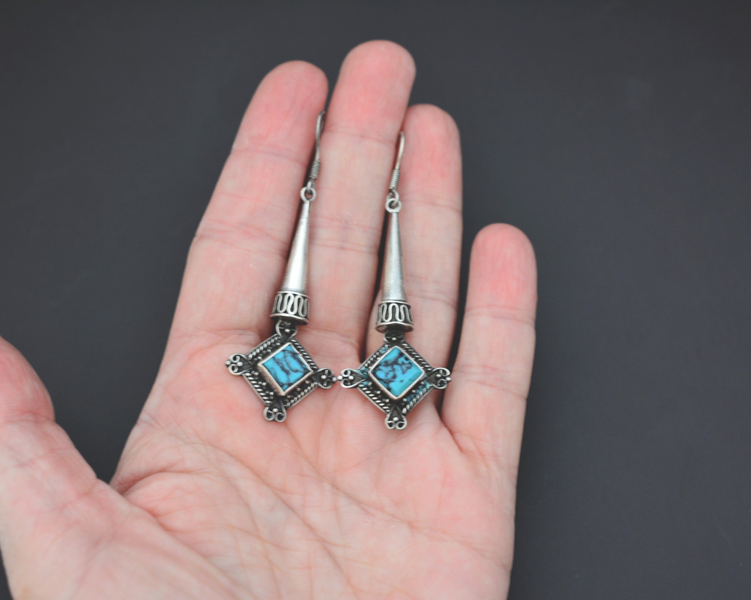 Silver Turquoise Dangle Earrings from Bali