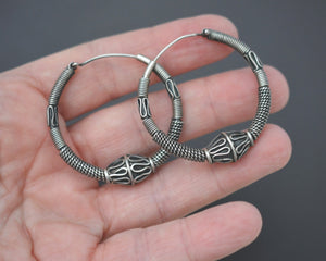 Ethnic Bali Hoop Earrings with Wire Work and Bead - Medium Size