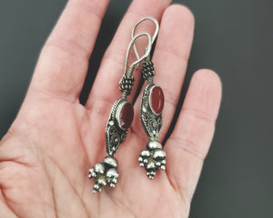 Afghani Carnelian Silver Earrings