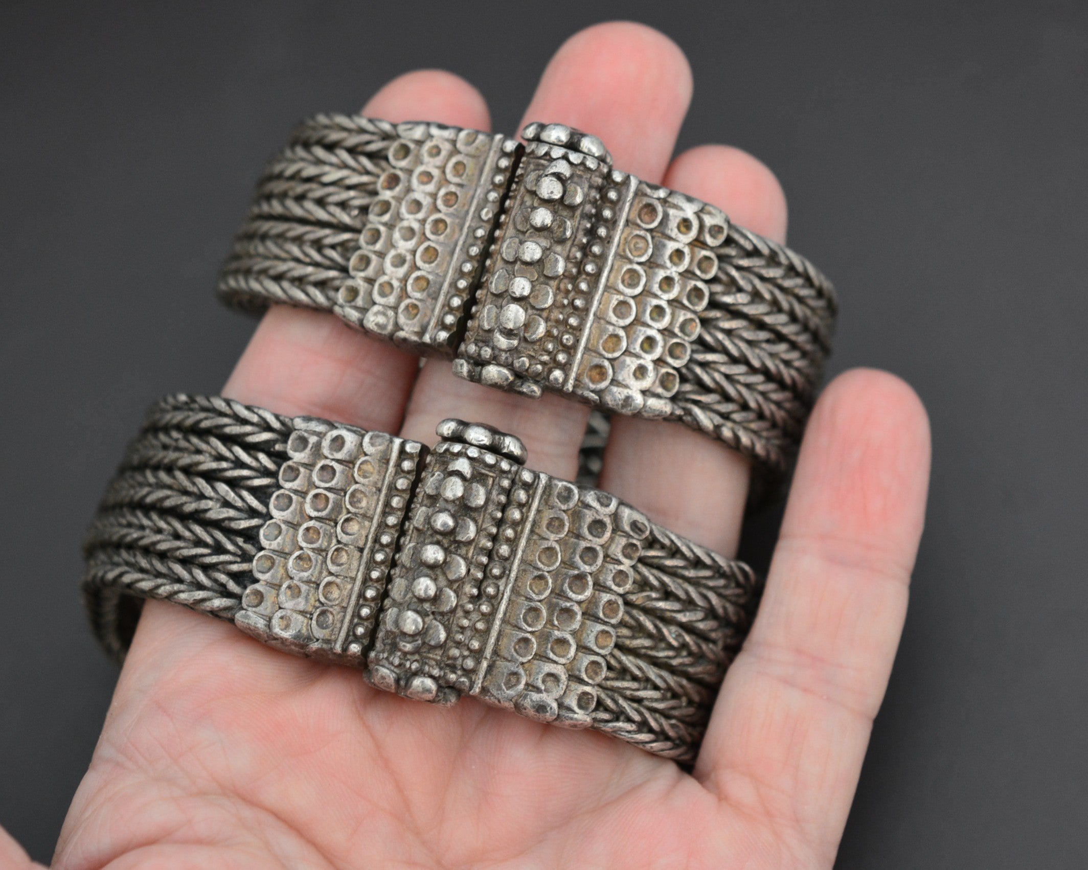 Reserved for M. - Pair Old Rajasthani Snake Chain Bracelets with Screw Closure