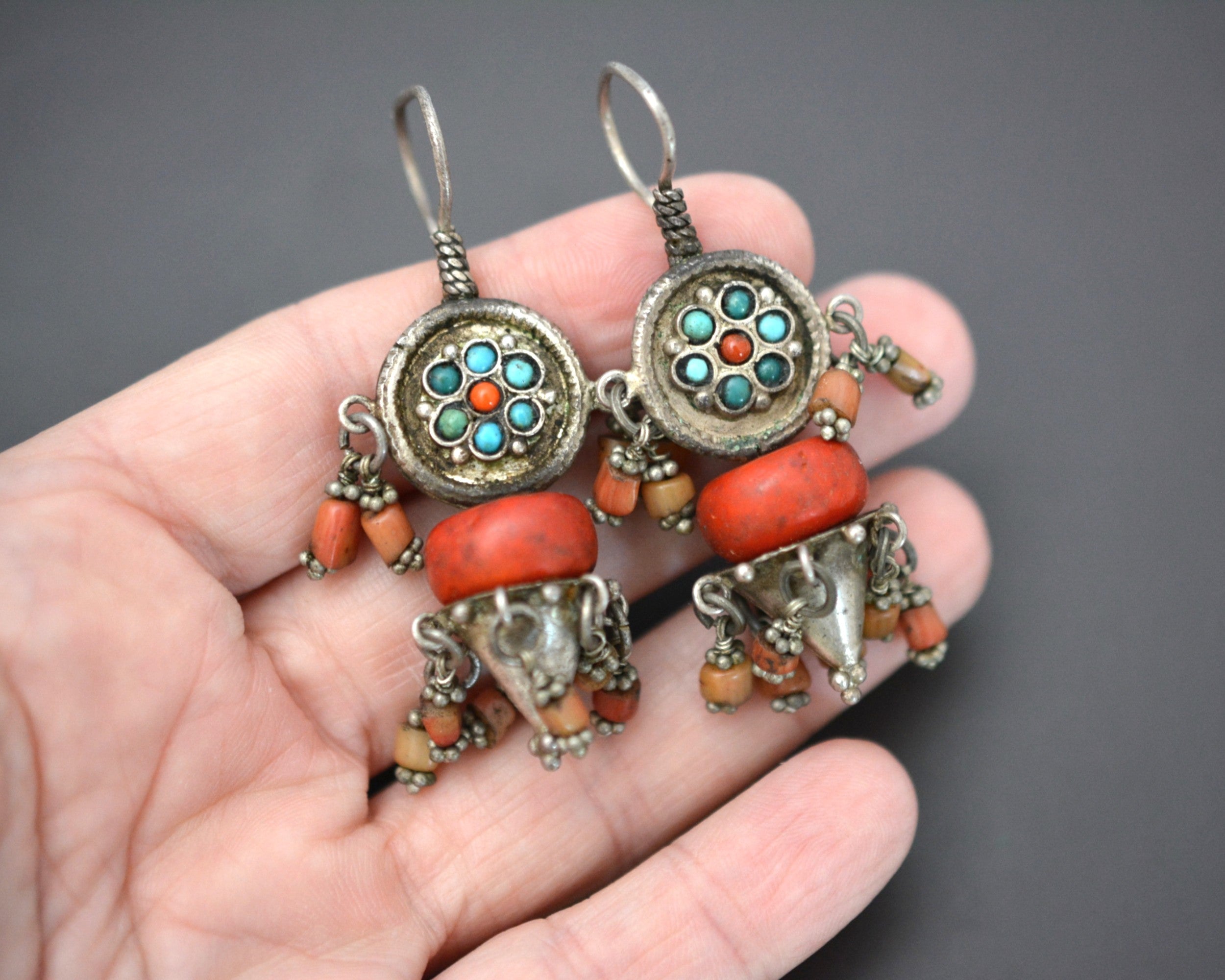Uzbek Turquoise Coral Earrings