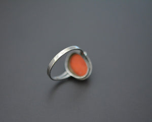 Vintage Coral Silver Ring - Size 8