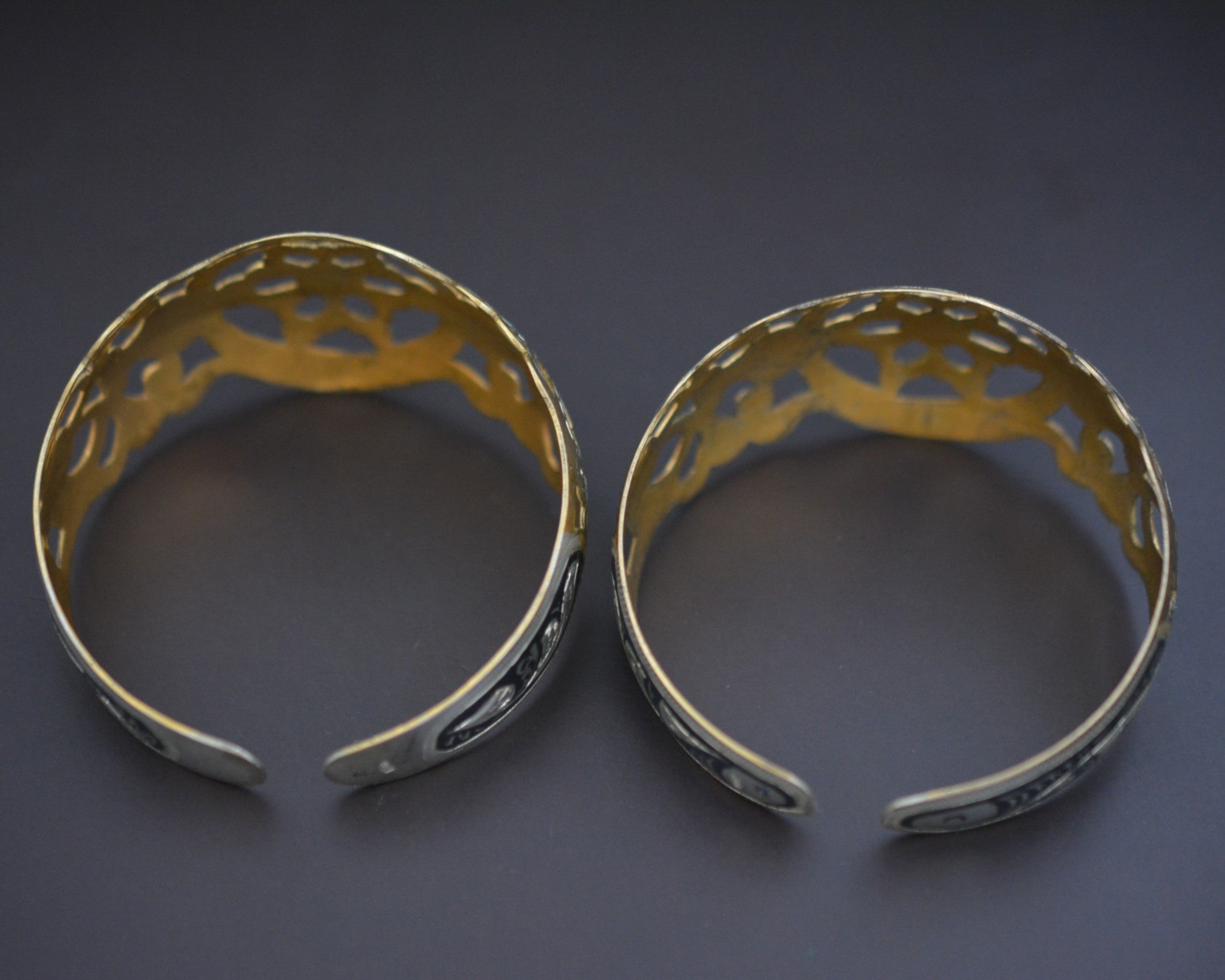 Vintage Pair Caucasian Niello Gilded Openwork Bracelet