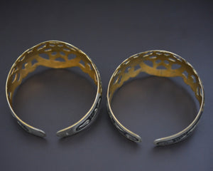 Vintage Pair Caucasian Niello Gilded Openwork Bracelet