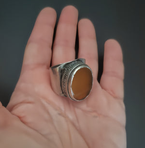 Turkmen Carnelian Silver Ring - Size 9