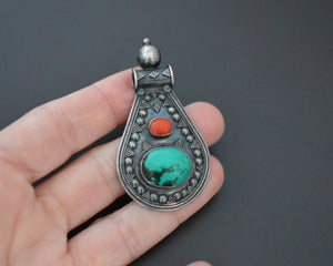 Large Ethnic Pendant from India with Turquoise and Coral