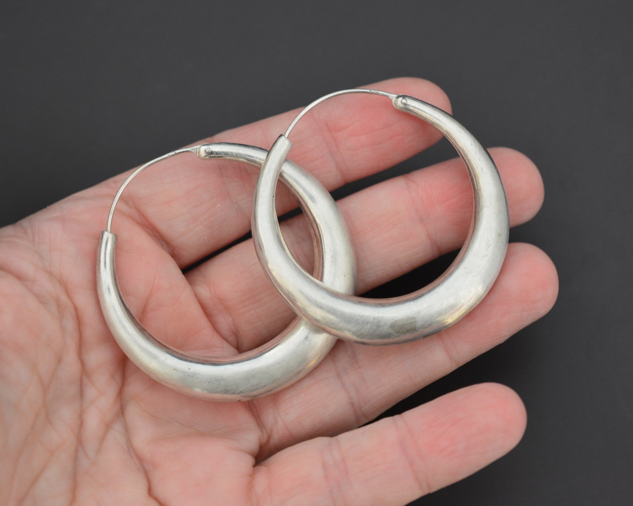 Large Flatened Ethnic Hoop Earrings - LARGE