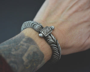XSmall Ethnic Tribal Indian Silver Bracelet - Hinged - XS