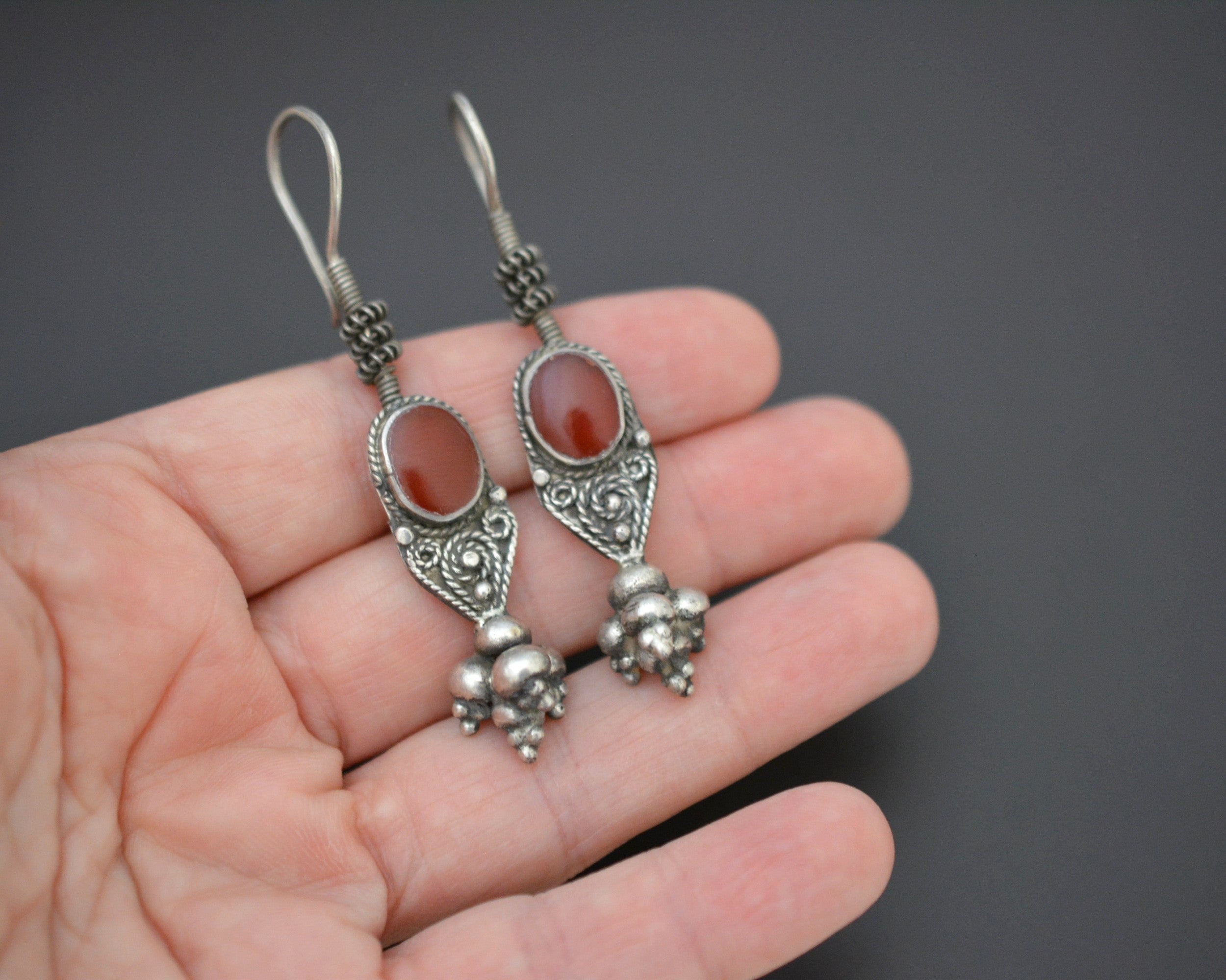 Afghani Carnelian Silver Earrings