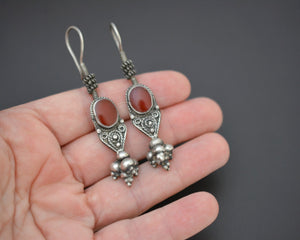 Afghani Carnelian Silver Earrings