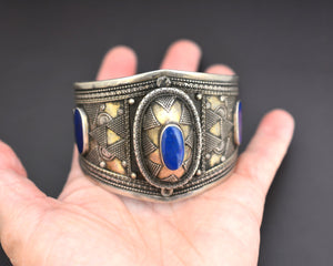 Vintage Kazakh Silver Lapis Lazuli Cuff Bracelet