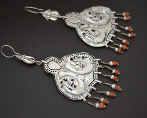 Uzbek Bird Earrings with Coral and Pearls