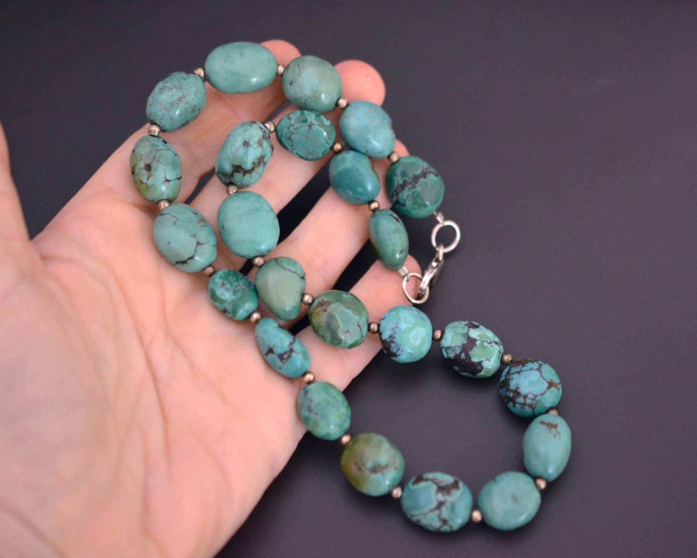 Reserved for E. - Turquoise Silver Beads Necklace