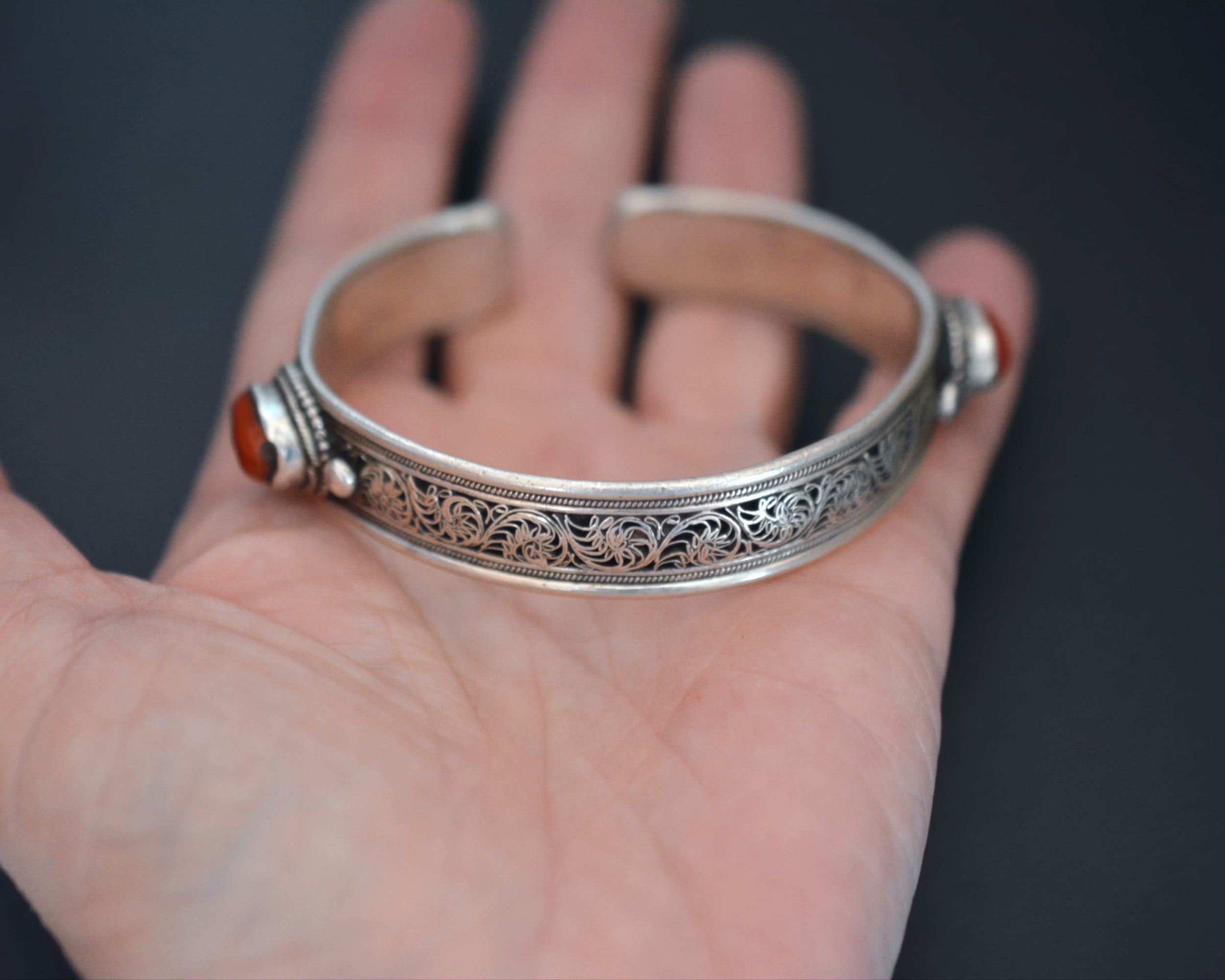 Nepali Coral Cuff Bracelet with Filigree Work