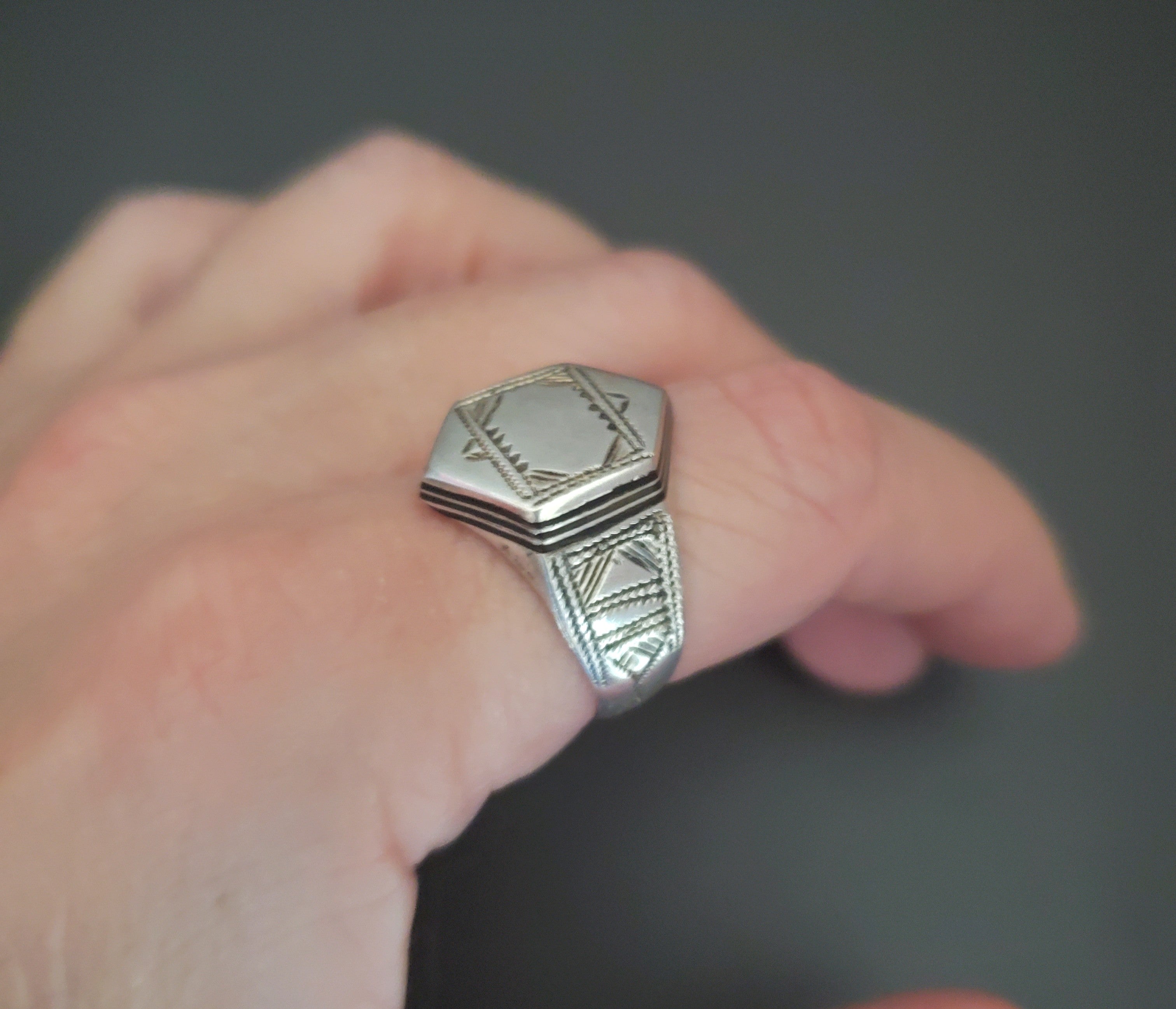 Tuareg Ring with Carvings and Ebony Inlay