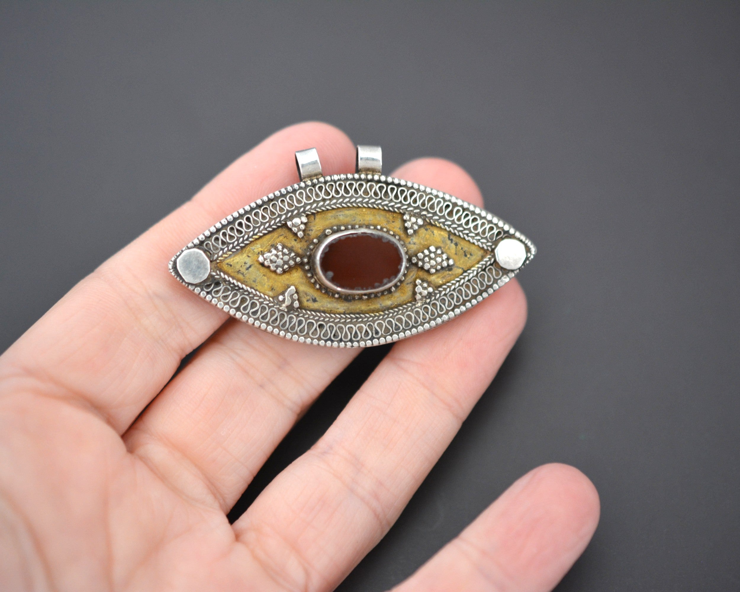 Kazakh Gilded Pendant with Carnelian