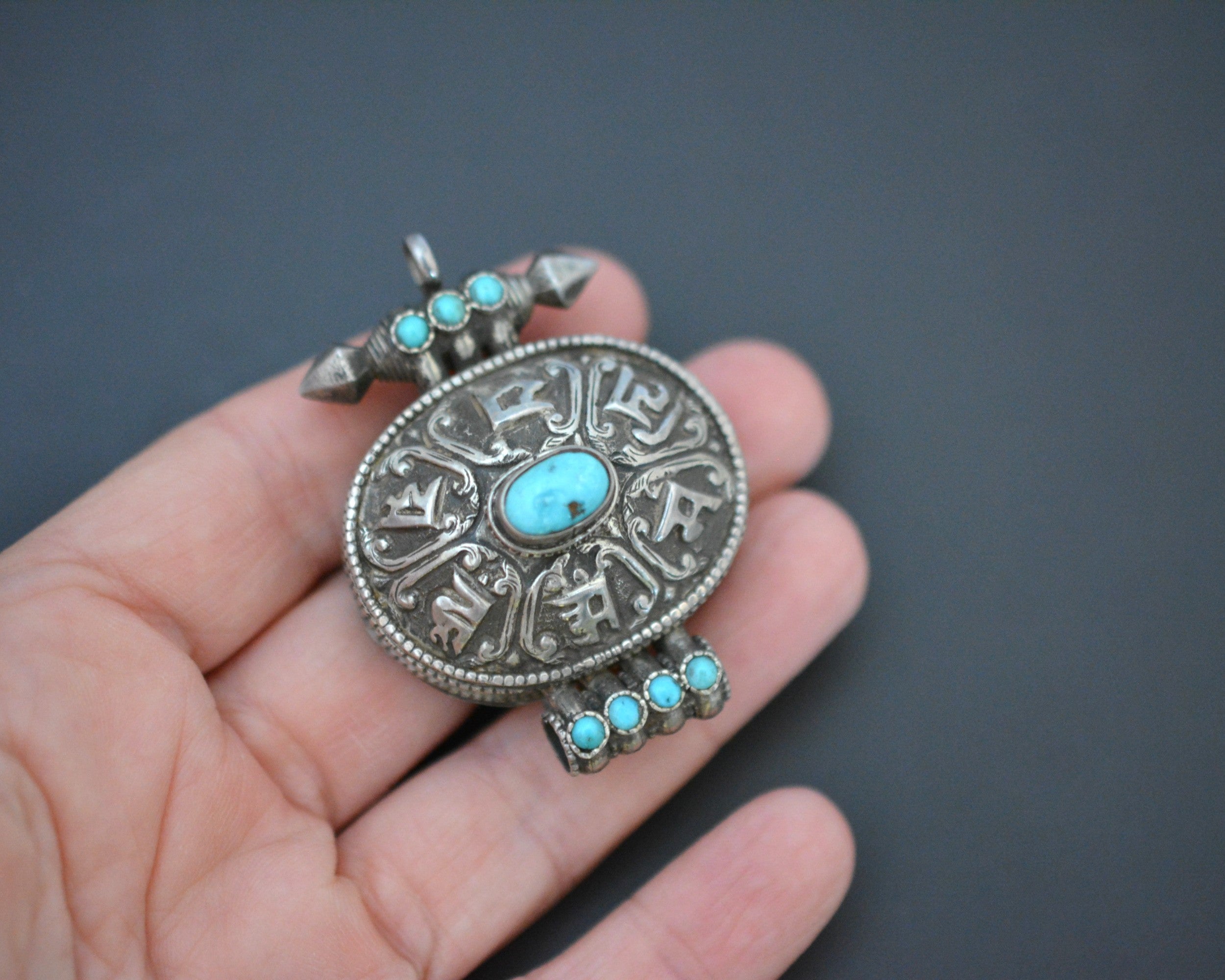 Tibetan or Nepali Gau Box Pendant with Turquoises