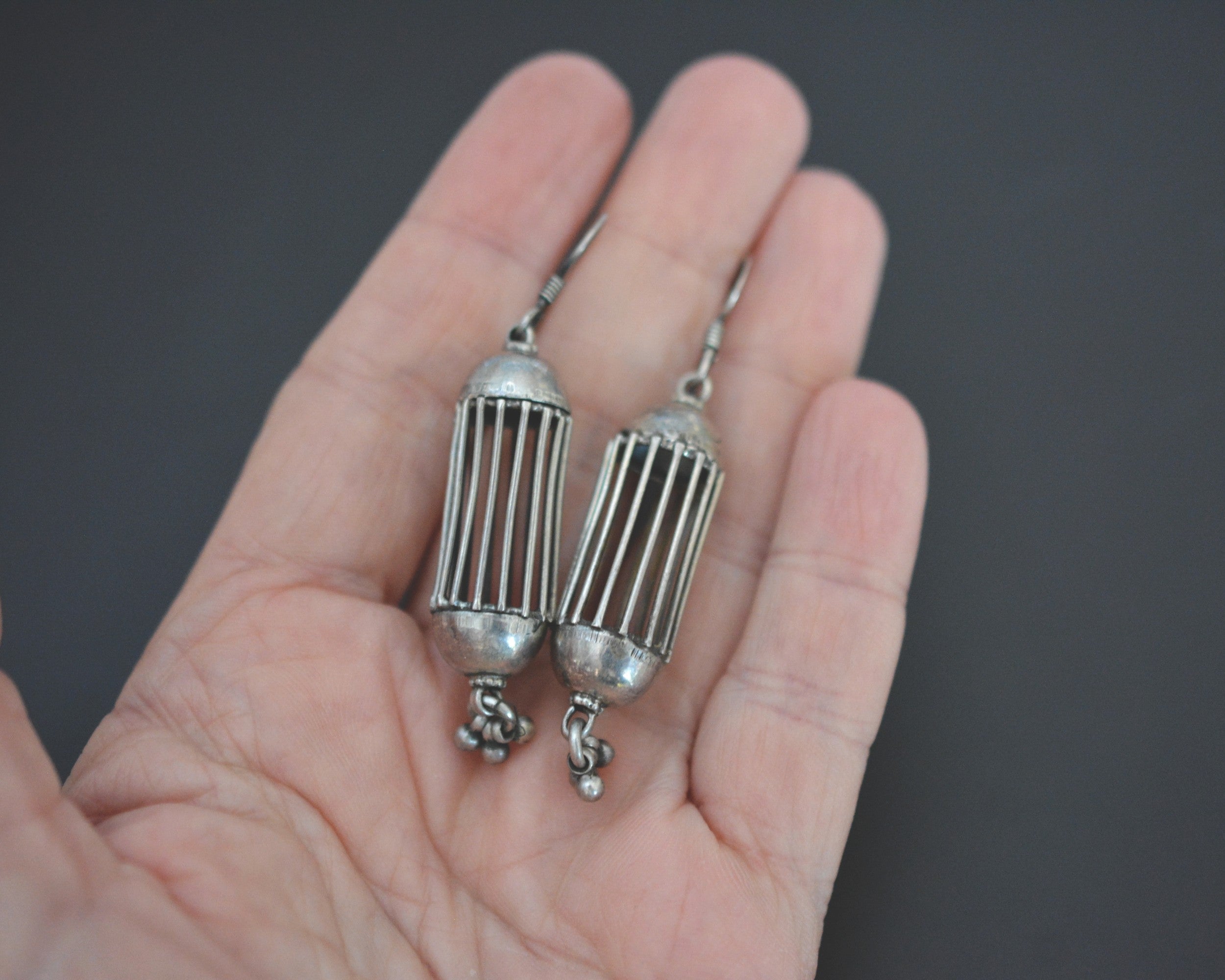 Vintage Indian Silver Cage Earrings