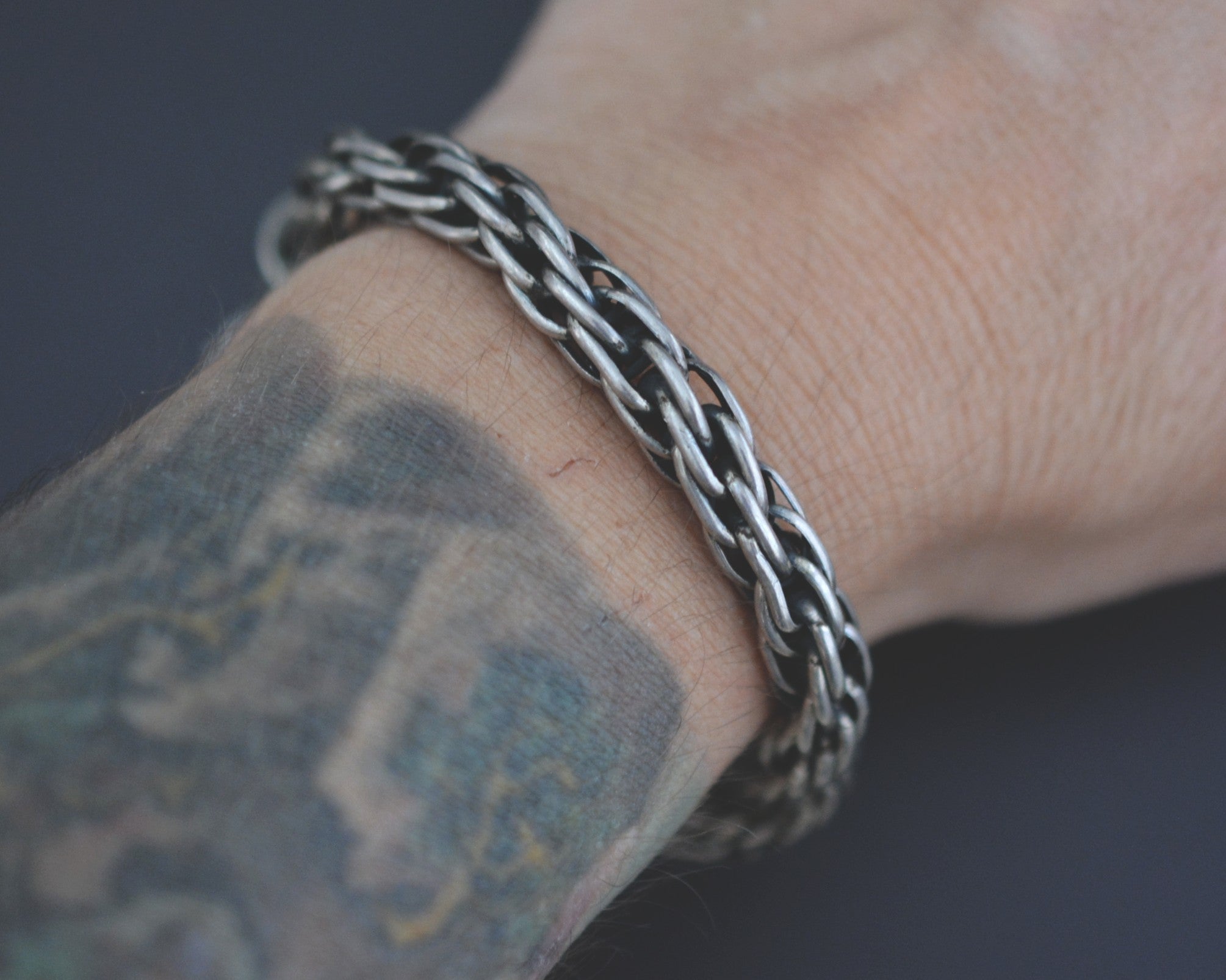 Thick Woven Silver Snake Chain Bracelet - XS size