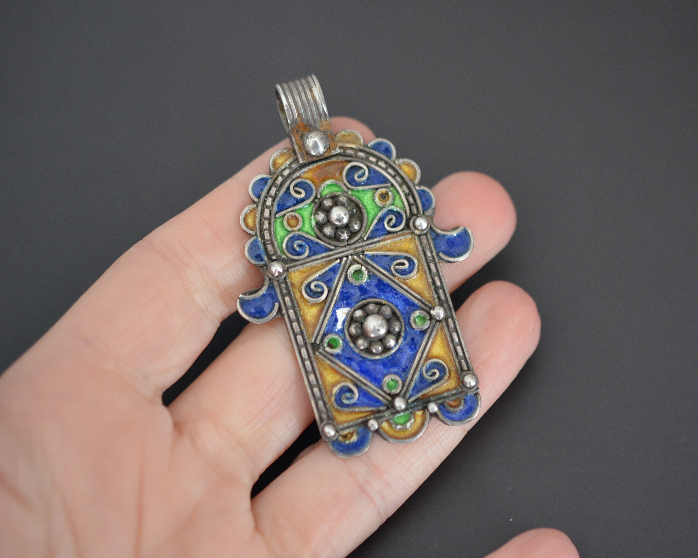 Berber Enamel Hamsa Pendant