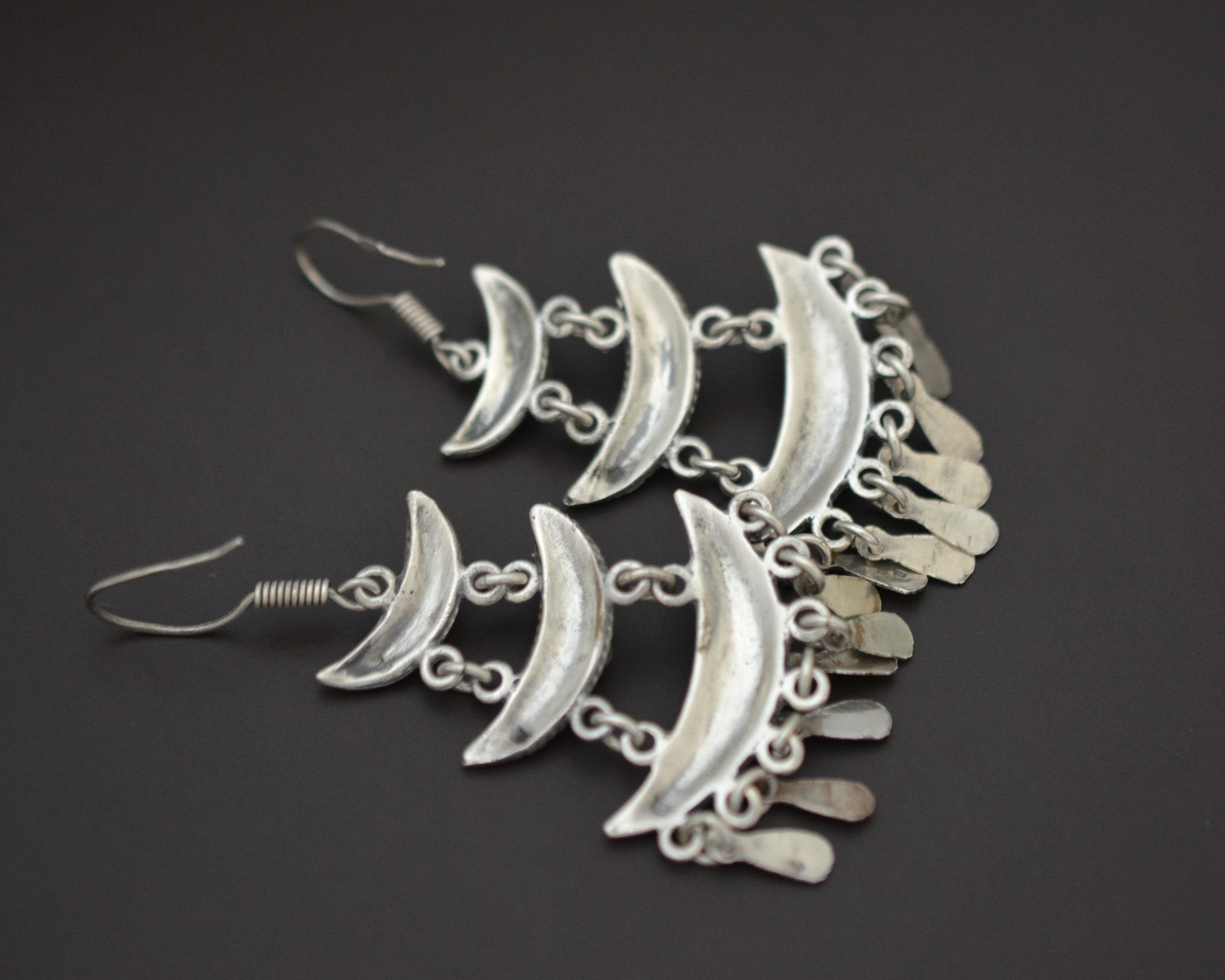 Long Silver and Lapis Lazuli Earrings from Egypt
