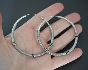 XLarge Ethnic Bali Hoop Earrings with Wire Work